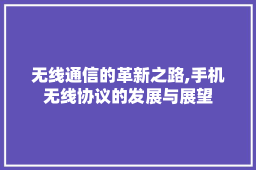 无线通信的革新之路,手机无线协议的发展与展望