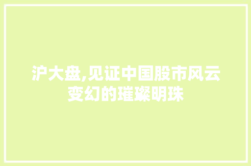 沪大盘,见证中国股市风云变幻的璀璨明珠
