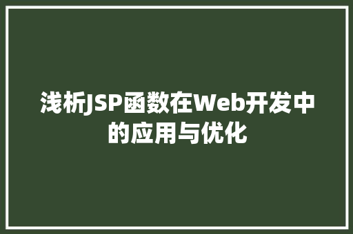 浅析JSP函数在Web开发中的应用与优化