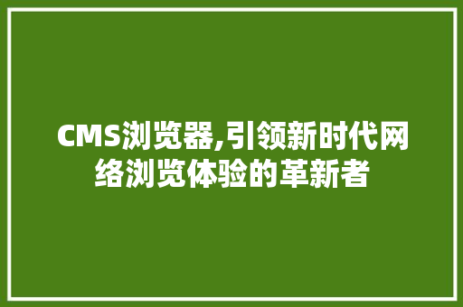 CMS浏览器,引领新时代网络浏览体验的革新者