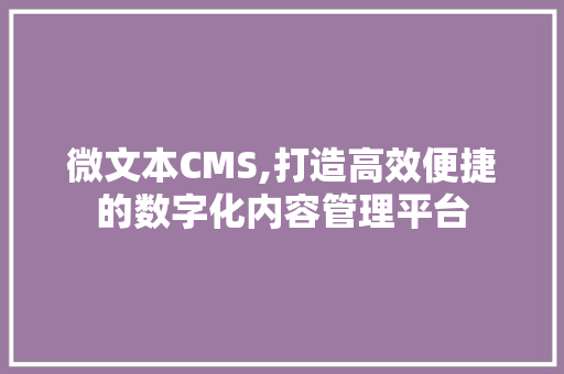 微文本CMS,打造高效便捷的数字化内容管理平台
