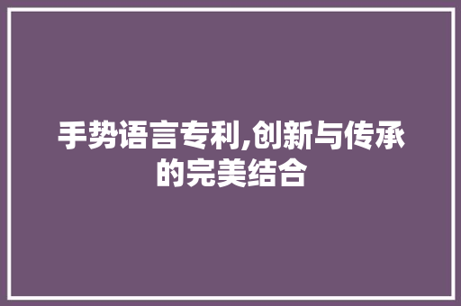 手势语言专利,创新与传承的完美结合
