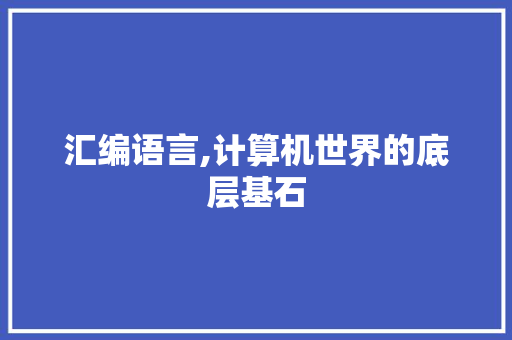 汇编语言,计算机世界的底层基石