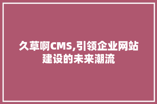 久草啊CMS,引领企业网站建设的未来潮流
