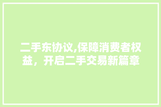 二手东协议,保障消费者权益，开启二手交易新篇章