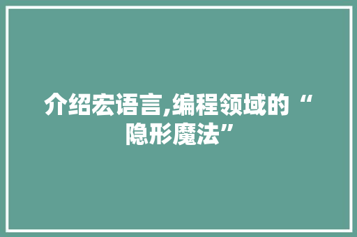 介绍宏语言,编程领域的“隐形魔法”