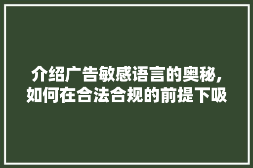 介绍广告敏感语言的奥秘,如何在合法合规的前提下吸引消费者