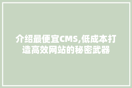 介绍最便宜CMS,低成本打造高效网站的秘密武器