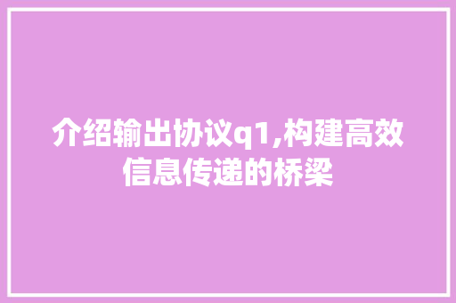 介绍输出协议q1,构建高效信息传递的桥梁