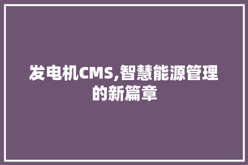 发电机CMS,智慧能源管理的新篇章