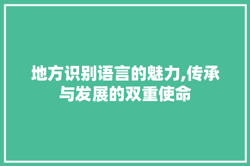 地方识别语言的魅力,传承与发展的双重使命