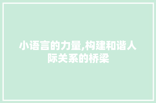 小语言的力量,构建和谐人际关系的桥梁