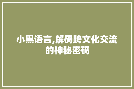 小黑语言,解码跨文化交流的神秘密码
