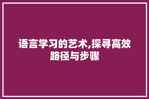 语言学习的艺术,探寻高效路径与步骤
