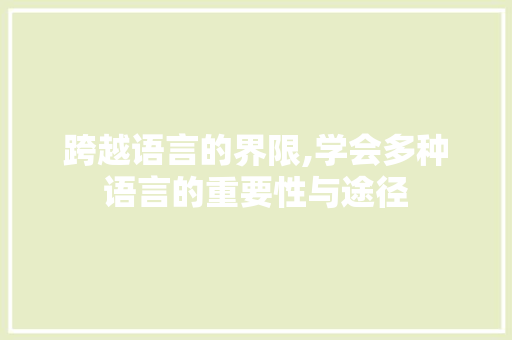 跨越语言的界限,学会多种语言的重要性与途径