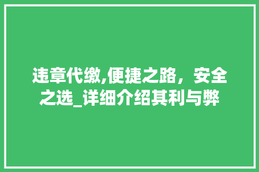 违章代缴,便捷之路，安全之选_详细介绍其利与弊