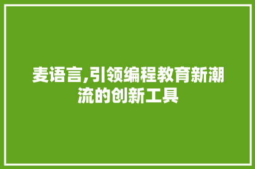 麦语言,引领编程教育新潮流的创新工具