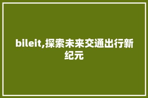 bileit,探索未来交通出行新纪元