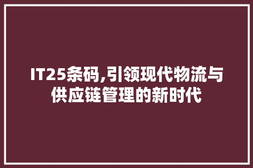 IT25条码,引领现代物流与供应链管理的新时代
