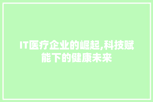 IT医疗企业的崛起,科技赋能下的健康未来