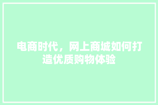 电商时代，网上商城如何打造优质购物体验