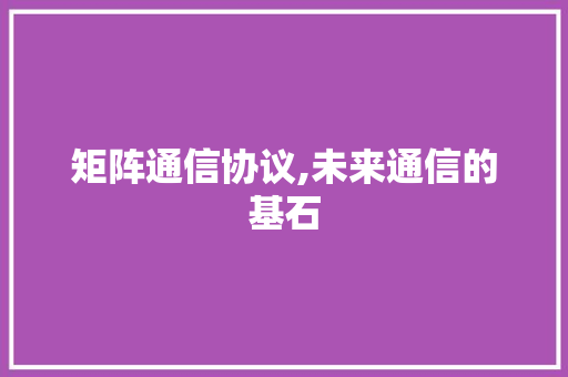 矩阵通信协议,未来通信的基石