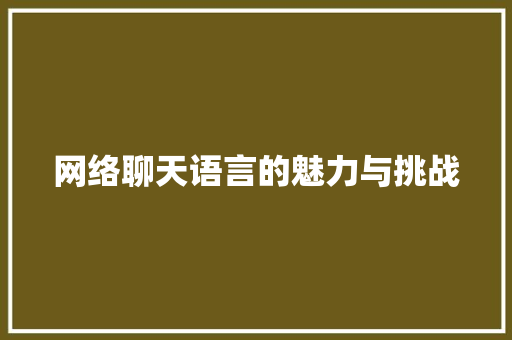 网络聊天语言的魅力与挑战