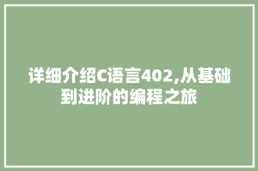 详细介绍C语言402,从基础到进阶的编程之旅