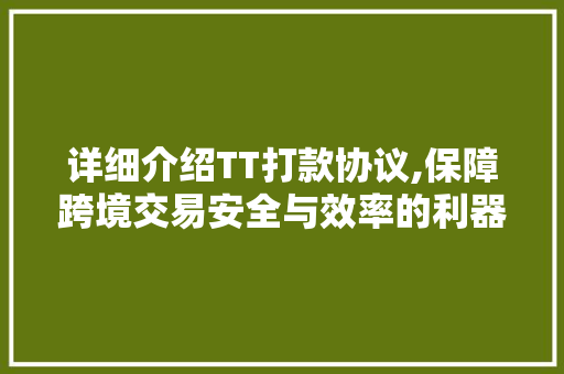 详细介绍TT打款协议,保障跨境交易安全与效率的利器