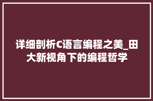 详细剖析C语言编程之美_田大新视角下的编程哲学
