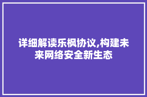详细解读乐枫协议,构建未来网络安全新生态