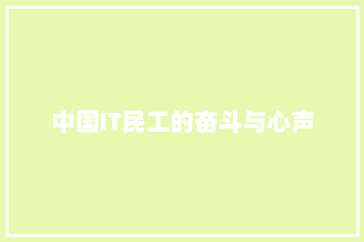 中国IT民工的奋斗与心声
