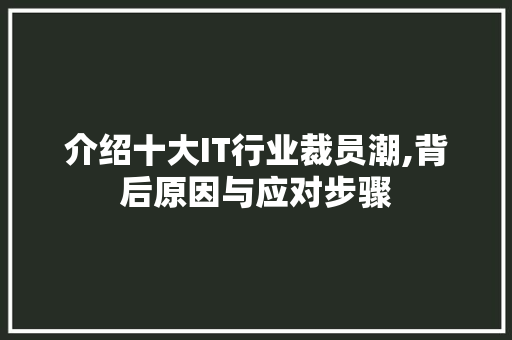 介绍十大IT行业裁员潮,背后原因与应对步骤