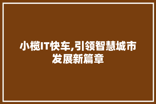小榄IT快车,引领智慧城市发展新篇章