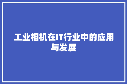 工业相机在IT行业中的应用与发展