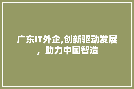 广东IT外企,创新驱动发展，助力中国智造