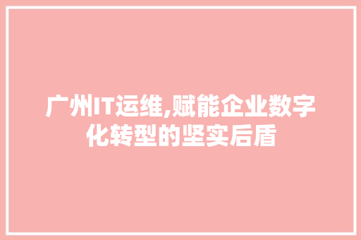 广州IT运维,赋能企业数字化转型的坚实后盾