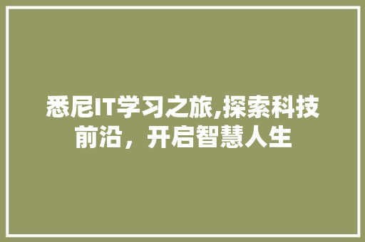 悉尼IT学习之旅,探索科技前沿，开启智慧人生