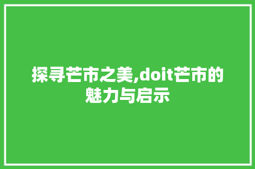 探寻芒市之美,doit芒市的魅力与启示
