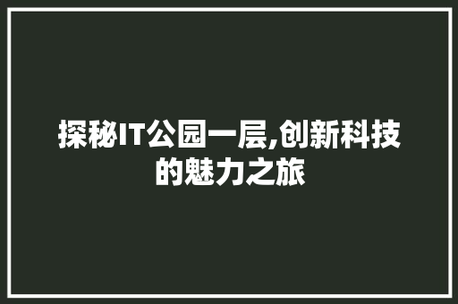 探秘IT公园一层,创新科技的魅力之旅