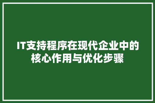 IT支持程序在现代企业中的核心作用与优化步骤