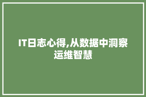 IT日志心得,从数据中洞察运维智慧