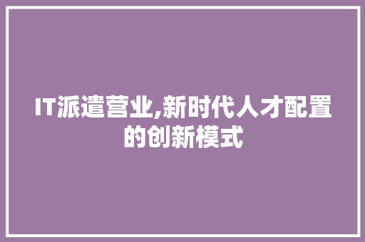 IT派遣营业,新时代人才配置的创新模式