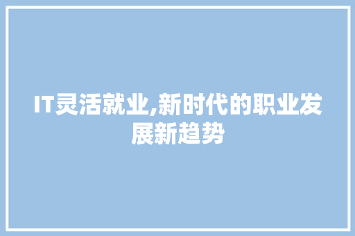 IT灵活就业,新时代的职业发展新趋势