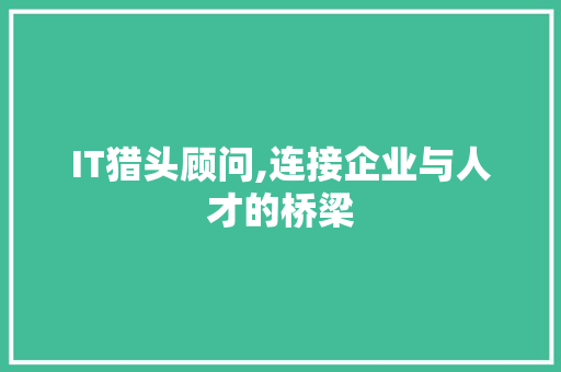 IT猎头顾问,连接企业与人才的桥梁