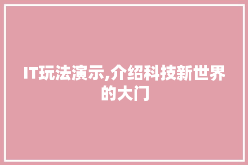 IT玩法演示,介绍科技新世界的大门