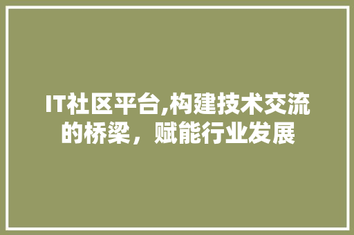 IT社区平台,构建技术交流的桥梁，赋能行业发展