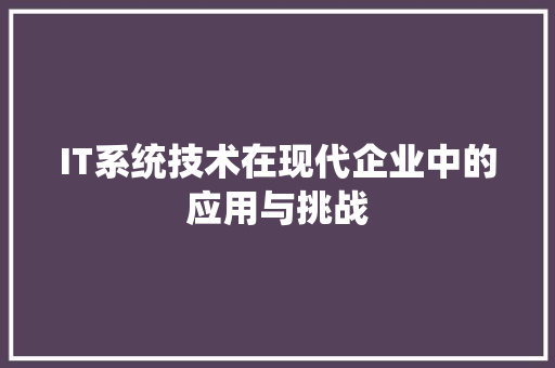 IT系统技术在现代企业中的应用与挑战
