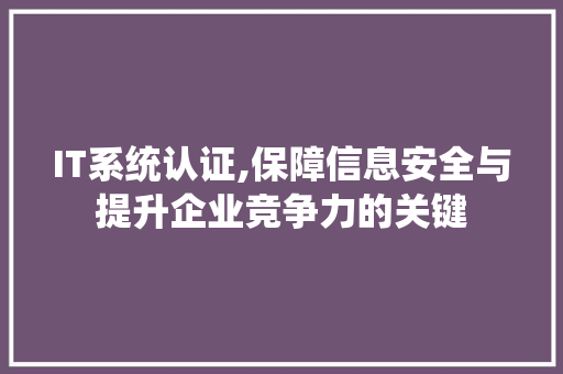 IT系统认证,保障信息安全与提升企业竞争力的关键