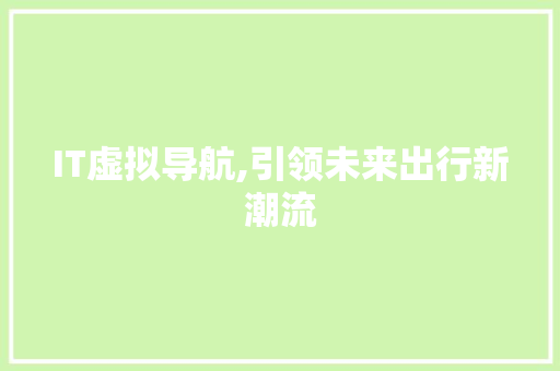 IT虚拟导航,引领未来出行新潮流